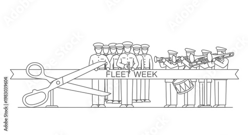 Fleet Week Ribbon Cutting Ceremony with Military Band and Scissors