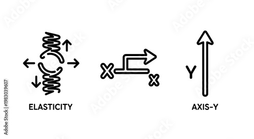 Physics and science icons: elasticity x-y axis y-axis with x axis y axis elasticity compress coordinate measurement direction geometry mathematics research education abstract illustration