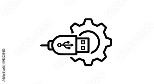 USB connection with gear symbol indicating technology and data integration