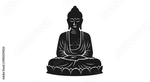 Meditating Buddha statue in lotus position with serene expression.
