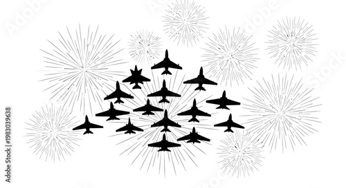 Formation Flying Jets and Fireworks Display