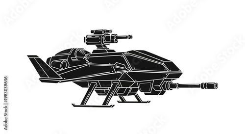 Futuristic Attack Helicopter Gunship with Cannons and Turret, Sci-Fi Military Aircraft