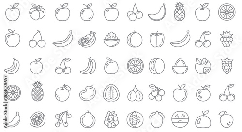Minimalist Fruit Outline Icons Collection for Healthy Lifestyle Design