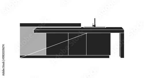 Modern Kitchen Island with Sink Vector Icon