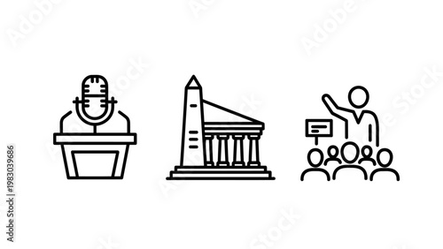 Public speaking government building political rally icons with speaking government building political microphone election community lawmaking democracy assembly announcement presentation