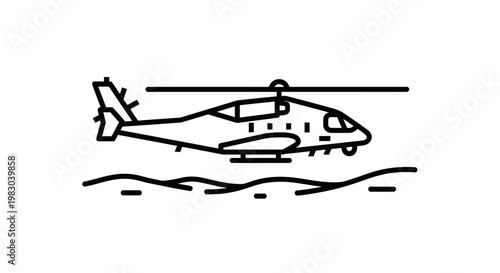 Helicopter Flying Over Water Surface, Transportation Icon