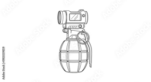 Hand Grenade with Scope Line Art Illustration