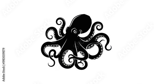 Black octopus graphic design with white background