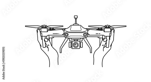Hands holding a drone with camera, aerial photography, drone technology, drone hobby