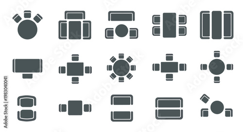 Top view furniture icons for architectural floor plans and interior design.