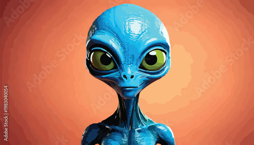 Close-up of a Blue Alien with Large Eyes.