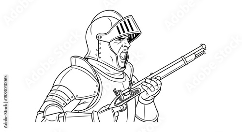 Medieval Knight with Musket, Historical Soldier, Warrior with Firearm, Battle Ready