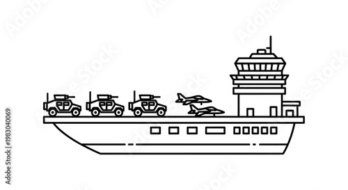 Military Aircraft Carrier with Armored Vehicles and Jets