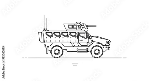 Military Armored Vehicle Line Art Illustration