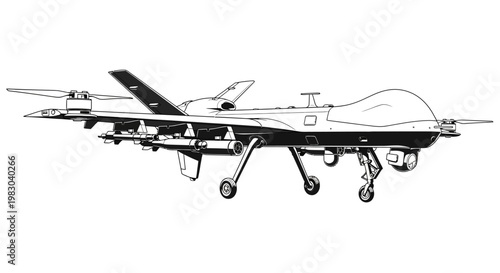 Military Drone Aircraft Sketch - Unmanned Aerial Vehicle with Weapons