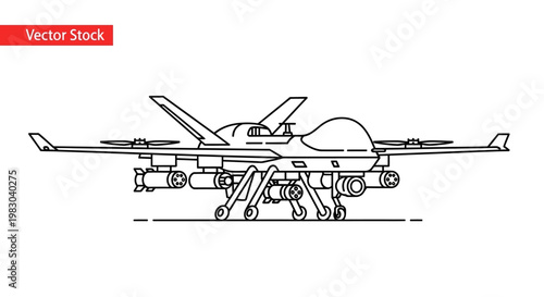 Military drone, unmanned aerial vehicle, drone with missiles, aerial surveillance, modern warfare technology