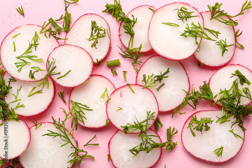 Slices of fresh radish and ...