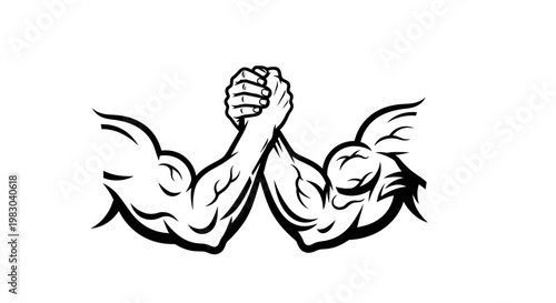 Arm Wrestling Competition Between Two Muscular Men.