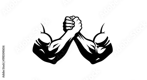 Arm Wrestling Match Between Two Muscular Men.