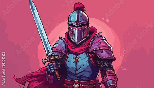 Illustration of a Knight in Shining Armor with Sword.