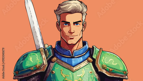 Illustration of a Noble Knight with Sword and Green Armor.