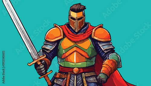 Illustration of a Knight in Shining Armor with Sword.