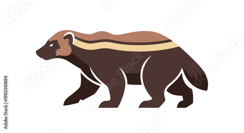 Illustration of a wolverine animal walking side view.