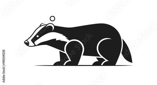 Stylized illustration of a black and white badger standing.