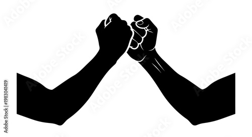 Two Black Silhouetted Fists Clashing in a Competition.