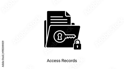 Access records data security icon set with security document protection information database confidential business administration management corporate internet technology accessing
