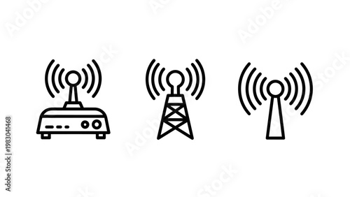 Wireless internet network transmitter tower icons with wireless internet transmitter communication telecommunication connection broadband broadcasting technology connectivity infrastructure