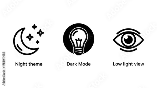 Display settings and user interface icons for night theme dark mode and low light visibility with visibility settings interface brightness contrast technology application software