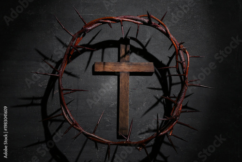 Crown of thorns with wooden...