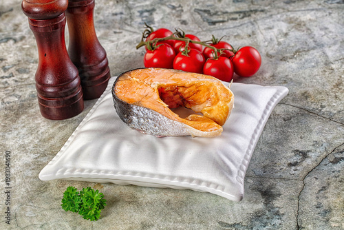 Steamed salmon fish fillet steak