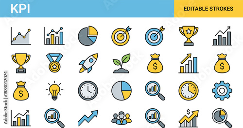 KPI and business metrics flat design vector illustration with editable strokes