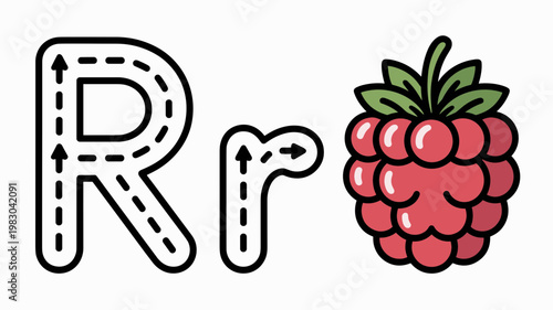 Tracing Alphabet Letter R Worksheet R is for Raspberry Vector for Kids