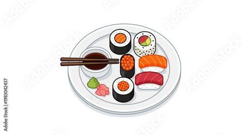 Variety of sushi on a plate.