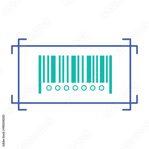 Barcode scanner frame icon with blue border and teal lines for digital retail product identification