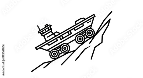 Off-road vehicle climbing steep rocky terrain, adventurous exploration, extreme travel concept