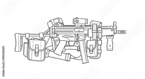 MP5 Submachine Gun with Tactical Accessories and Magazines
