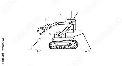 Robotic Arm Explorer on Mars Surface, Futuristic Technology Concept
