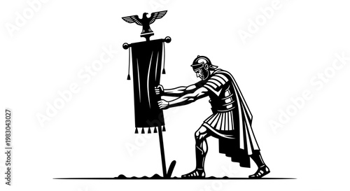 Roman Legionary Soldier Planting Standard Flag with Eagle Symbol