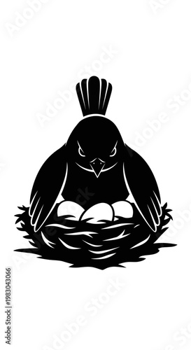 Fierce Bird Protecting Its Nest and Eggs.