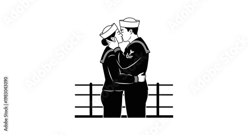 Sailor Couple Kissing Goodbye on Ship Deck