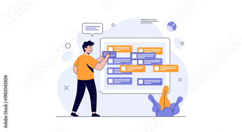 Man organizing tasks on a digital board, project management, workflow, planning