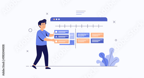 Man organizing project timeline with tasks and deadlines on a digital interface
