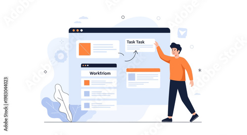 Man organizing tasks on a digital board, project management concept