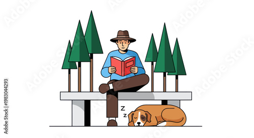 Man sitting on bench with dog.