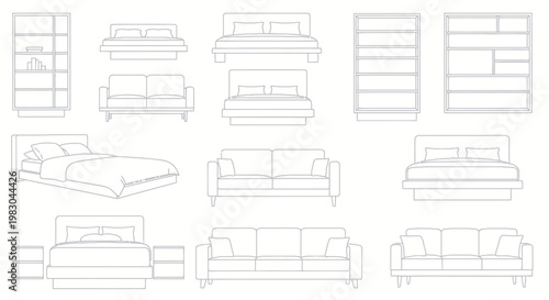 Detailed line drawings of sofas.