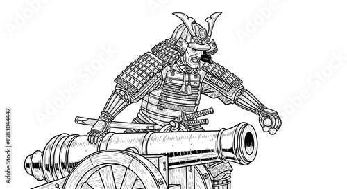 Samurai Warrior with Cannon - Historical Japanese Military Art